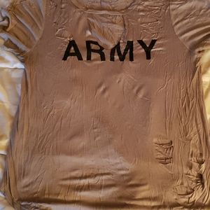 Navy Green ARMY Distressed Short Sleeve Shirt